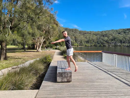 step downs calisthenics exercise with river in the background